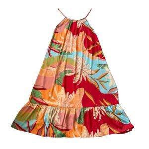 True Destinations Floral Palm Print Maxi Dress Size S Vacation Tropical Boho